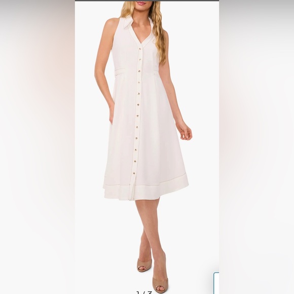 CeCe Topstitch Sleeveless Midi Shirtdress - Picture 1 of 6